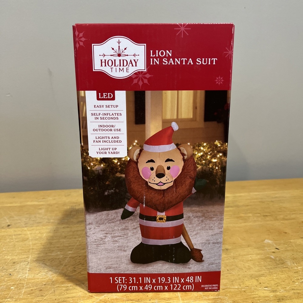 Holiday Time 4 Ft Christmas Lion In Santa Suit Airblown Inflatable‎ LED - NEW